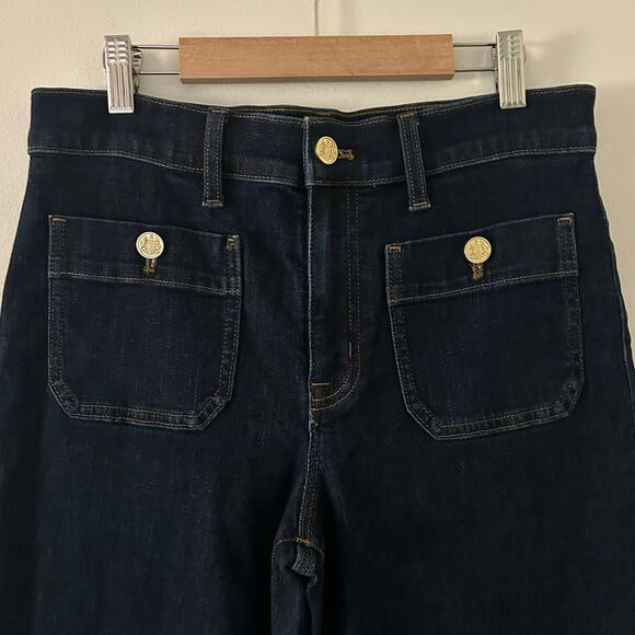 J. Crew Factory Slim Wide Leg Sailor Jean Dark Wash Stretch 27 P Petite NWOT - Picture 3 of 10
